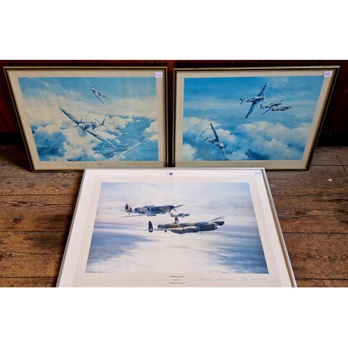 32 - Three 2nd world war aviation prints by Robert Taylor, Spitfire, Hurricane and Memorial Flight with v... 