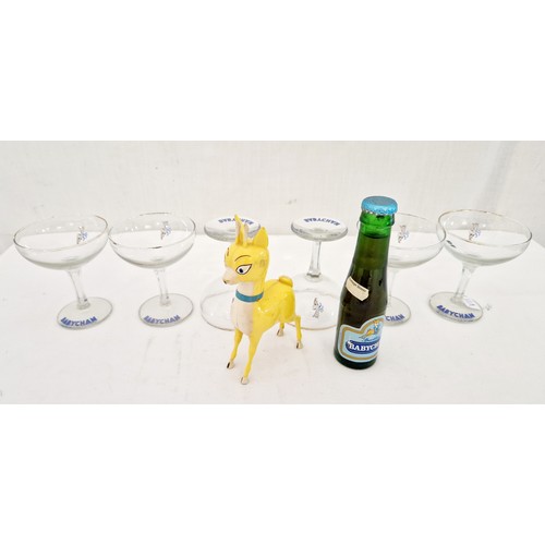48 - Collection of 6 Babycham glasses, figure and small bottle of Babycham