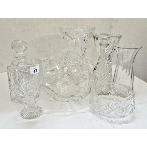 47 - Qty of glass bowls, decanters, glasses including Dartington Crystal