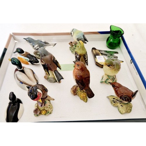 76 - Collection of 11 Beswick gloss bird figurines, pen knife and green eye glass