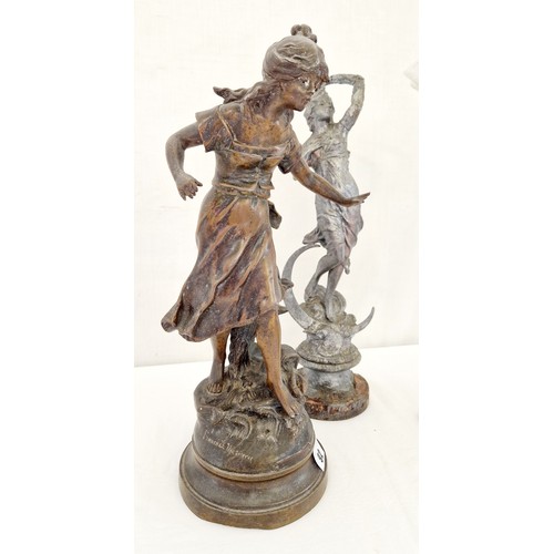 92 - 3 various spelter figurines incl. a girl by Francois Moreau approx. 17