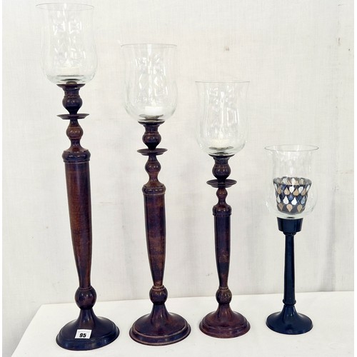 95 - Set of 3 modern steel baluster form candle stands plus another