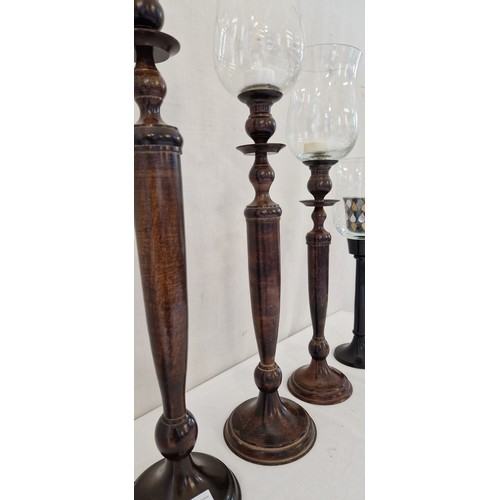 95 - Set of 3 modern steel baluster form candle stands plus another