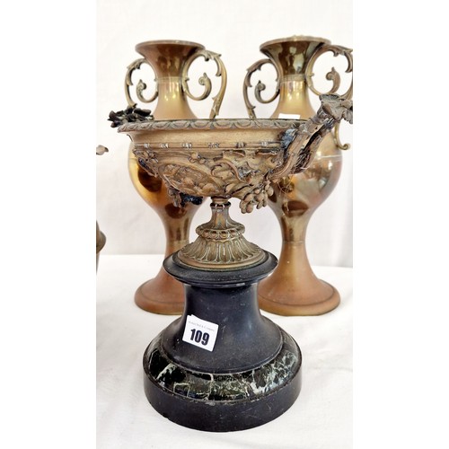 109 - Various brass vases and bowl