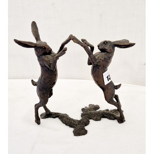 139 - Bronze figure of boxing hares approx. 7