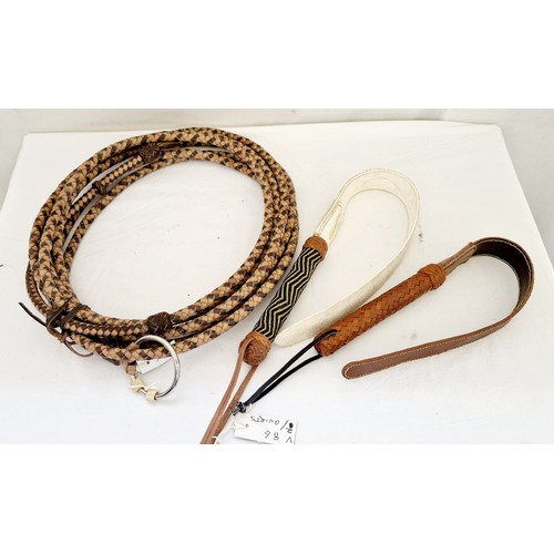 150 - Leather work comprising 2 South American Quirts and Western Lariat-Lasso