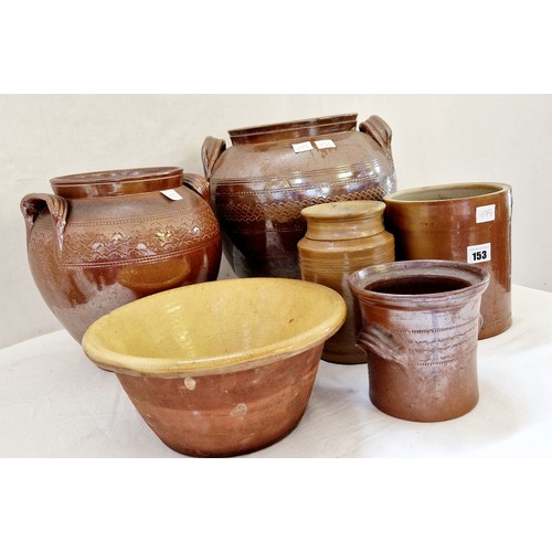 153 - 5 various stoneware jars and a small pancheon