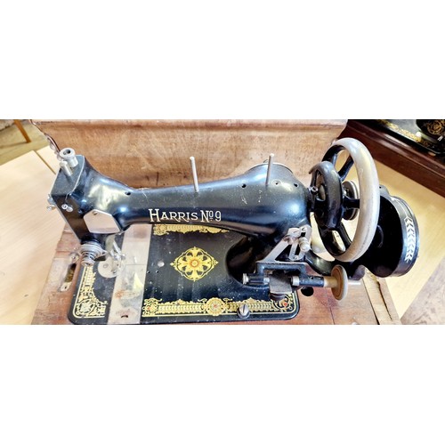 180 - Vintage Harris No 9 walnut cased sewing machine