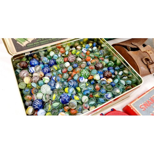 215 - Tin of marbles, boules set, boxed Sooty xylophone etc