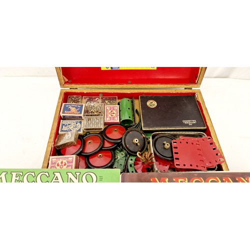 219 - Various Meccano in wooden box with manuals for sets 4, 4A & 5A