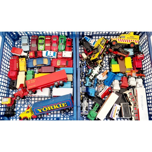 220 - Two crates of Matchbox and other play worn toy vehicles