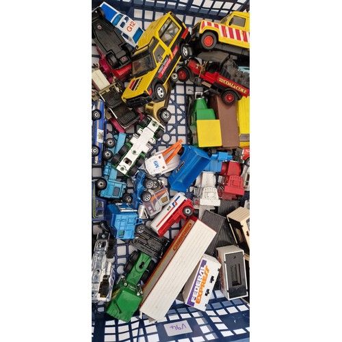 220 - Two crates of Matchbox and other play worn toy vehicles