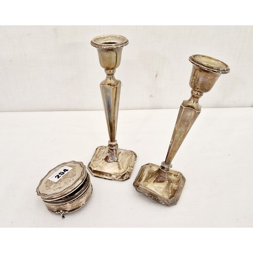 254 - Scrap silver tableware comprising a pair of Chester 1921 candlesticks on octagonal pedestal bases an... 