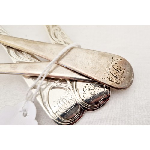 255 - Silver flatware, four tablespoons - a pair of London 1867 with foliate etched handles, monogrammed A... 