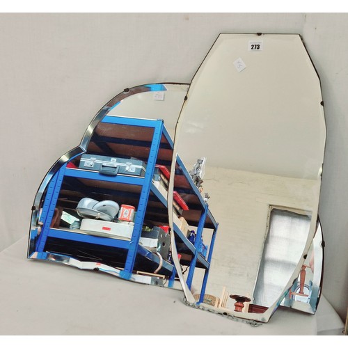 273 - Two mid-century frameless wall mirrors