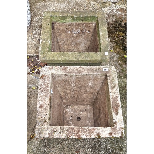 394 - Pair of simulated stone square planters