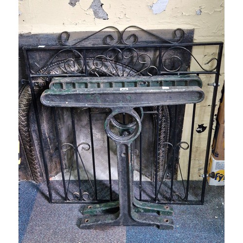 458 - Pair of cast iron table legs and wrought iron gate