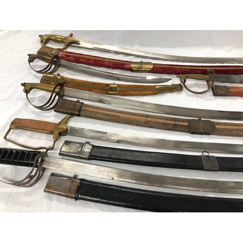 145 - Group of six swords and knives incl. four Indian replica items - 2 swords and 2 knives all in velvet... 