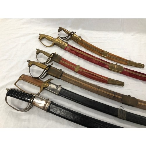 145 - Group of six swords and knives incl. four Indian replica items - 2 swords and 2 knives all in velvet... 