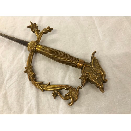 147 - Vintage fencing foil/sword, with brass dragon form and wire work handle