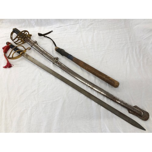 151 - Two Officers swords, one with 1845 Pattern type hilt, part rusted blade and scabbard, the other insc... 