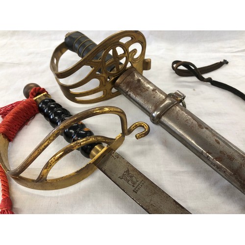 151 - Two Officers swords, one with 1845 Pattern type hilt, part rusted blade and scabbard, the other insc... 