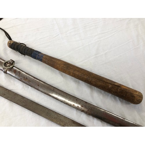 151 - Two Officers swords, one with 1845 Pattern type hilt, part rusted blade and scabbard, the other insc... 