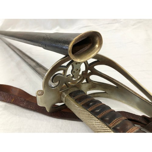 153 - An 1895 Pattern Light Infantry Officers sword with leather covered grip and sword knot, GVR cypher t... 