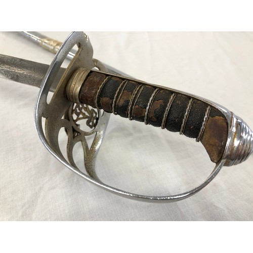 155 - A Kings Shropshire Light Infantry Officers 1845 Pattern dress sword with patterned blade and VR cyph... 