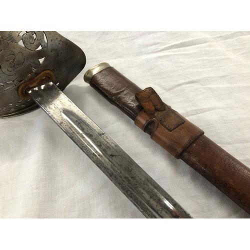 156 - A British 1897 Pattern Infantry Officers sword with ERII cypher in the hilt, in leather covered scab... 