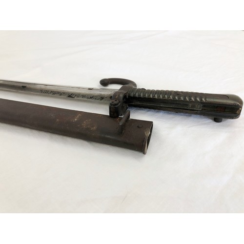 167 - French 1866 Chassepot sword bayonet, stamped C 67191 on the hilt and 32618 to the metal scabbard, in... 