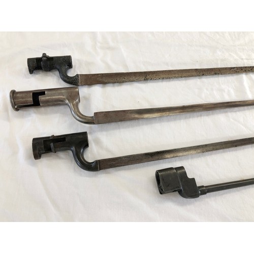 159 - Three various triangular socket bayonets: a Brown Bess musket bayonet with East India Company quarte... 