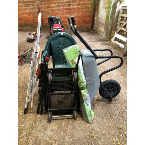 428 - Wheelbarrow, garden chairs, Workmate etc