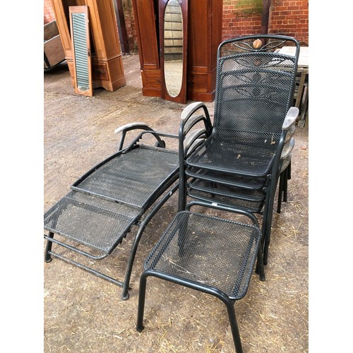 438 - Wire mesh garden set comprising 4 chairs, lounger and stool