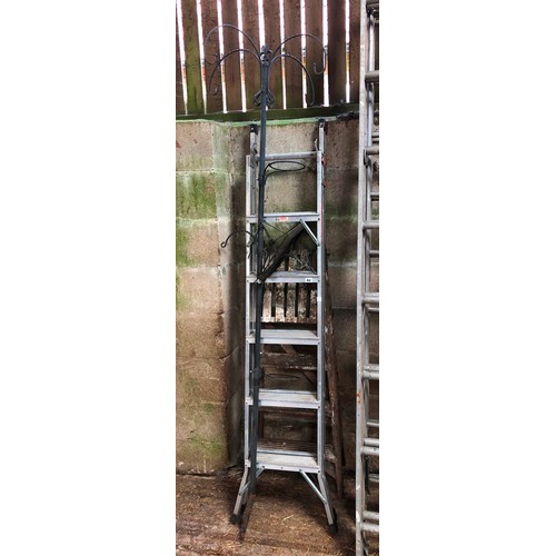 452 - Aluminium and wooden step ladders and bird feeder