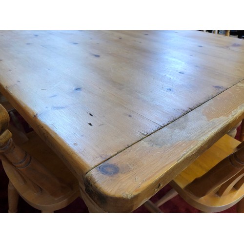 300 - Rectangular pine kitchen table on earlier base to turned legs