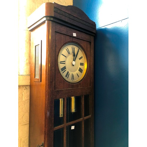 125A - Mid century oak longcase clock with bevelled glass panelled door