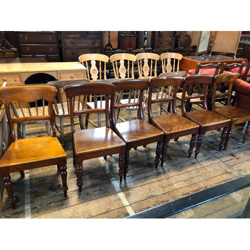 308 - Set of 6 (5+1) solid mahogany seated dining chairs on turned legs