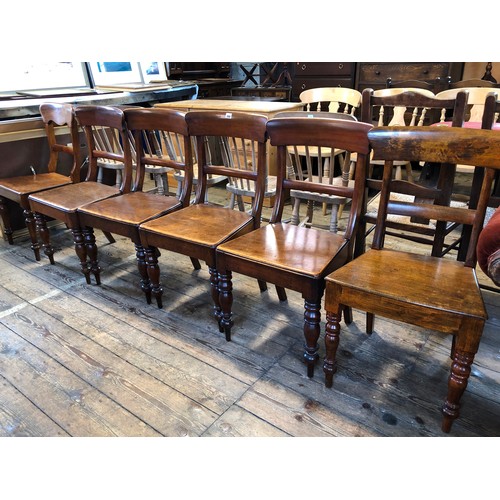 308 - Set of 6 (5+1) solid mahogany seated dining chairs on turned legs