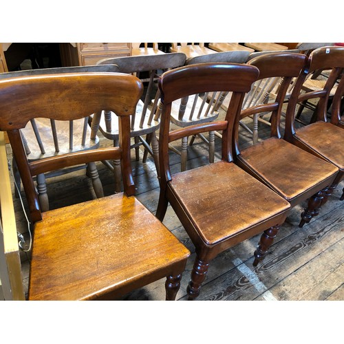 308 - Set of 6 (5+1) solid mahogany seated dining chairs on turned legs