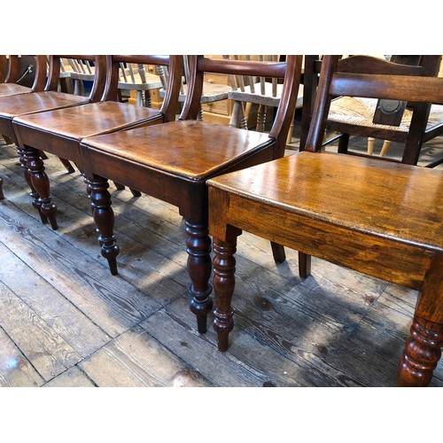 308 - Set of 6 (5+1) solid mahogany seated dining chairs on turned legs