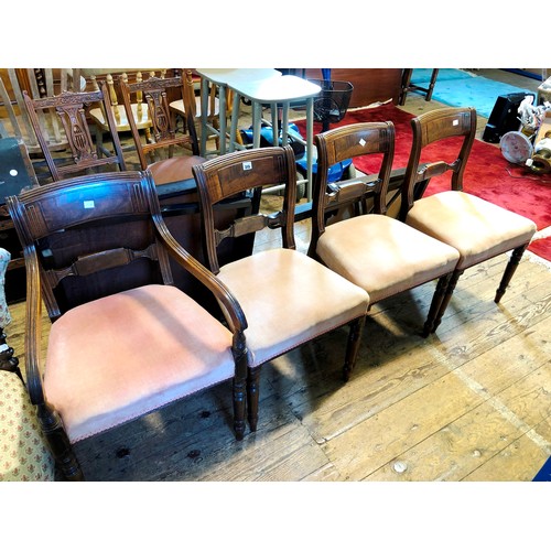 315 - Set of 4 (3+1) 19th century mahogany splat back dining chairs with turned and fluted decoration