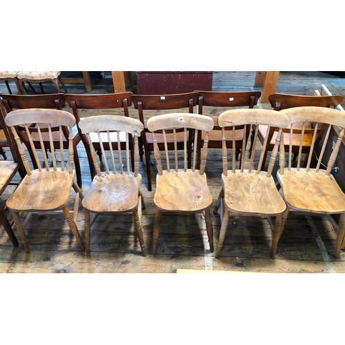 319 - Five Victorian spindle back kitchen chairs with scalloped seats