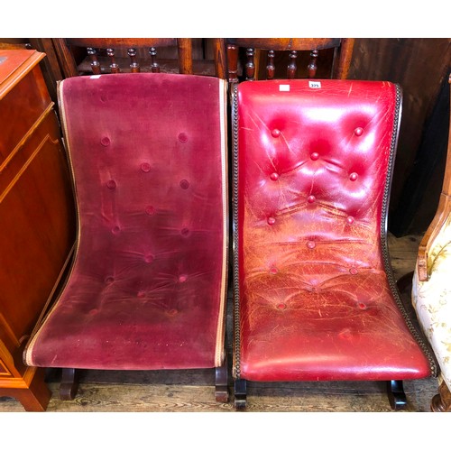 325 - Two reproduction mahogany scrolling nursing chairs with button upholstery