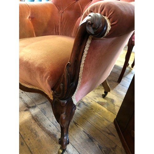 333 - Victorian walnut framed upholstered armchair with ornate carved decoration