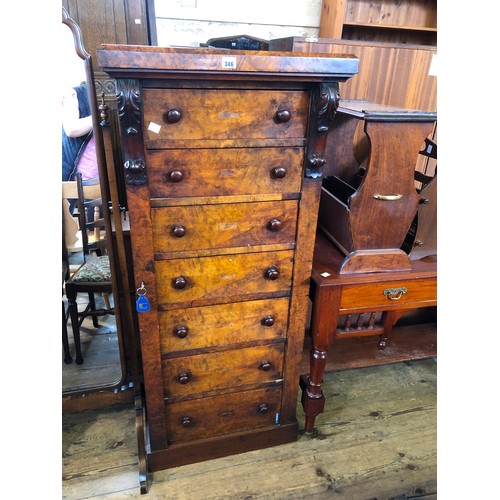 346 - Victorian walnut Wellington chest with carved scrolling brackets