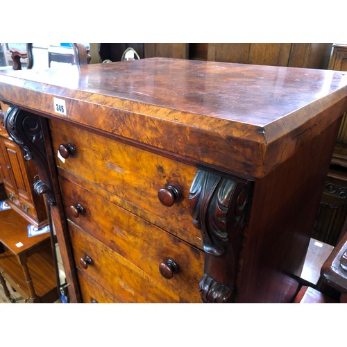 346 - Victorian walnut Wellington chest with carved scrolling brackets