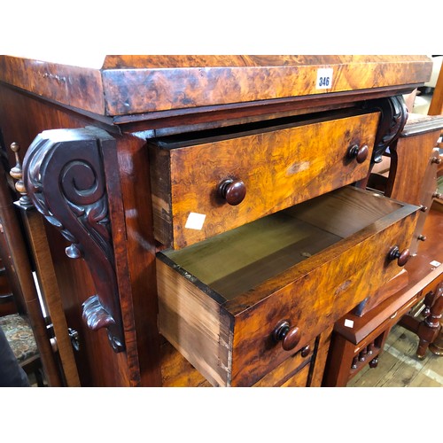 346 - Victorian walnut Wellington chest with carved scrolling brackets