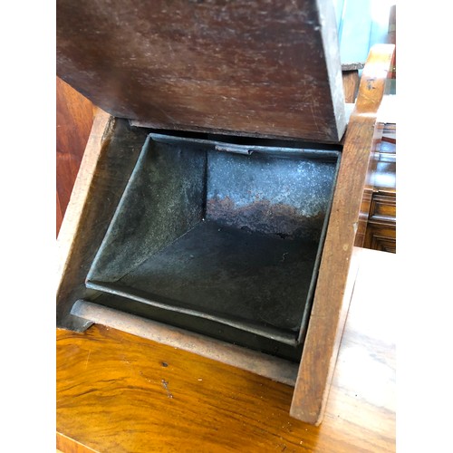 353 - Edwardian mahogany coal box with carved lid and tin liner