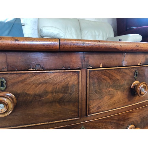 356 - Victorian mahogany bow fronted chest of 2 over 3 drawers with barley twist supports (various raised ... 